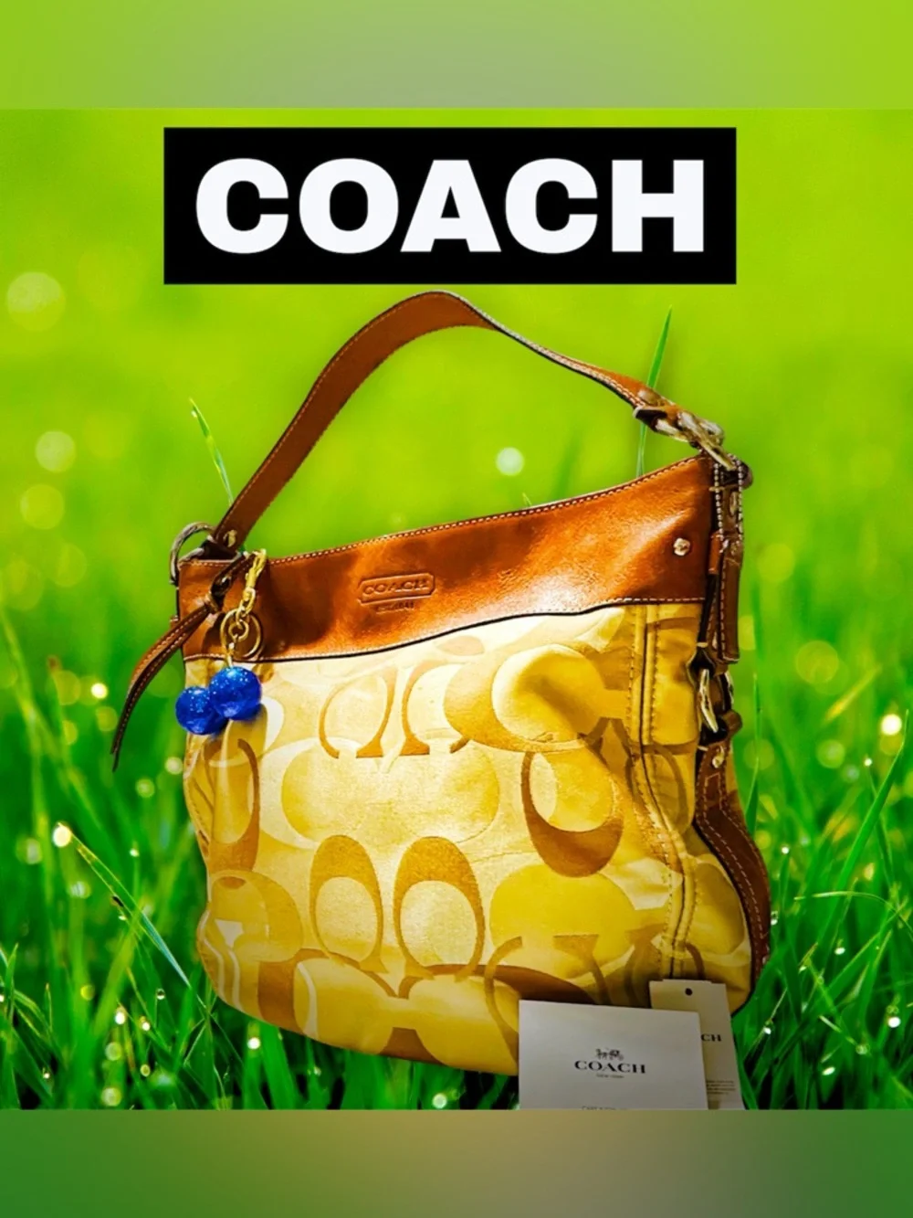 Vintage Coach soho Shoulder Bag Beige Signature Canvas with Brown Leather Trim - Picture 6 of 17